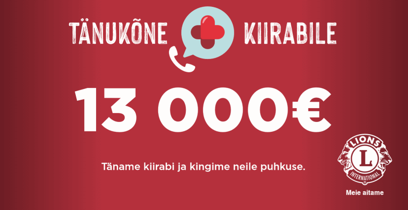 Tänukõne kiirabile kampaania abil saame Eesti Kiirabi töötajatele kinkida puhkusepakette 13 000 euro väärtuses!