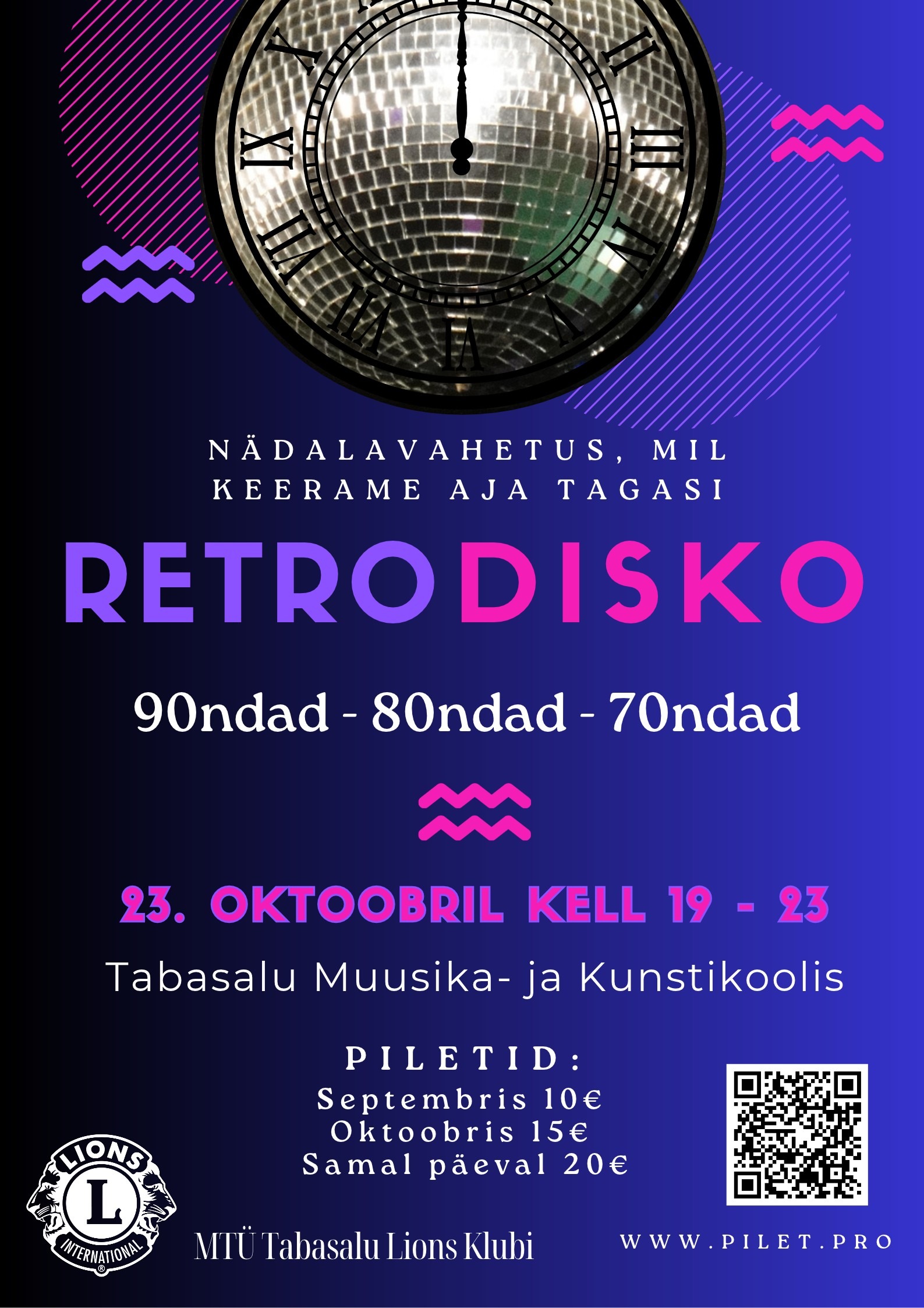 Retrodisko 23.10.2026 Tabasalu Muusika- ja Kunstikoolis
